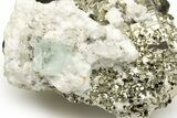 Green Fluorite Crystal on Gleaming Pyrite and Calcite - Peru #231565-1